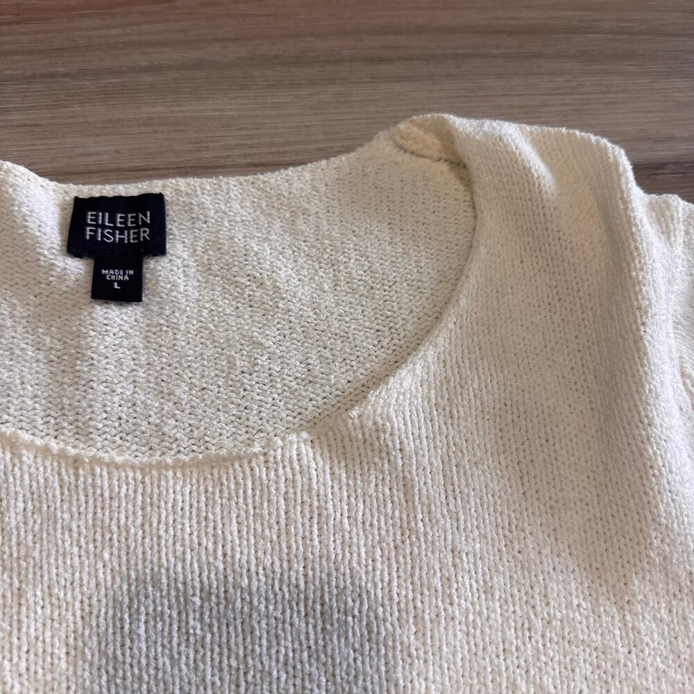 Eileen Fisher - Size L Ivory Textured Knit Sweater Scoop Neck Minimalist Luxury - Picture 13 of 13